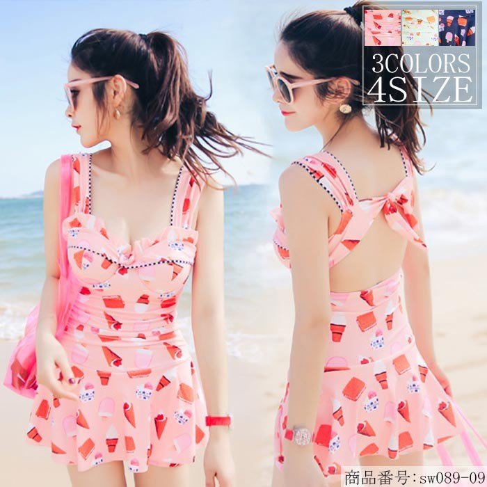 水 レディース 水 花柄 水 ワンピース 水 オールインワン 水 スイムウェア パッド付き 水 ワイヤー入り水 ビーチ水 着痩せ