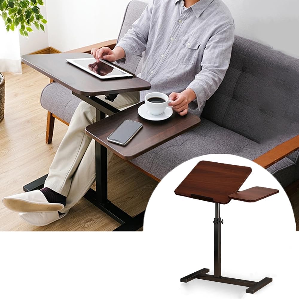 昇降式ベッドサイドテーブル 幅60×奥行40×高さ40-85cm 360度回転 耐水・耐熱 高耐久 C字型 キャスター付き 組立簡単 省スペース