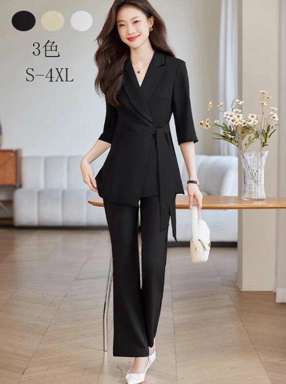 通勤お仕事服 オフィスビジネスリクルート韓国風通勤 OL 面接 入学式 入園式 結婚式 卒業式 謝恩会同窓会セレモニー フォーマルスーツセット オシャレ 大きいサイズ 気質細身着痩せスーツセット2点セ 6,254円
