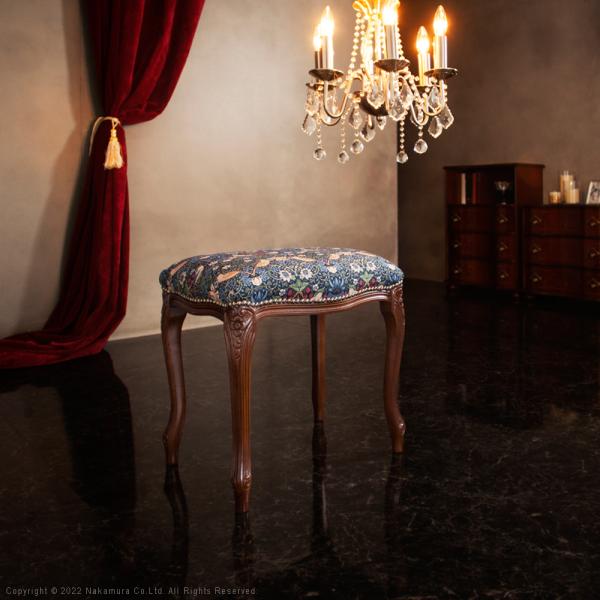 スツール 椅子 腰掛け 猫脚 ヨーロピアン おしゃれ 装飾 チェア ウィリアムモリス William Morris デザイン 柄 天然木製 完成品 高級家具 輸入品 イタリア製