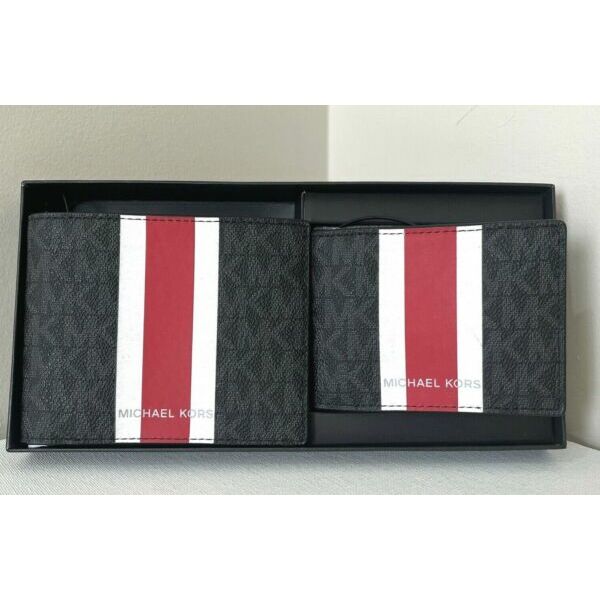 二つ折り財布 Michael KorsNew 3-in-1 Wallet Set Black Multi with Gift box