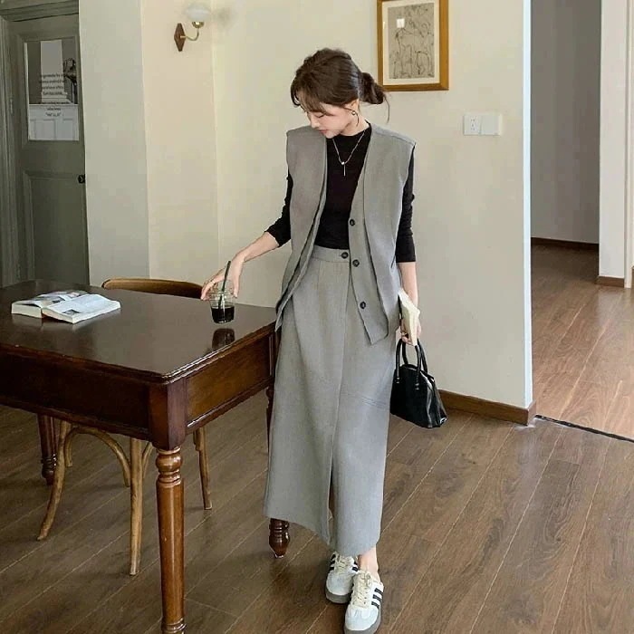 スカート レディース ベスト スカート セットアップ レディース ベスト ジレ スカート スカート Aライン 春 秋 レイヤード 重ね着 ジレ さらりと心地よい 着痩せ シンプル カジュアル 女性らし