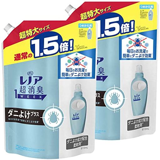【まとめ買い】レノア 本格消臭 柔軟剤 ダニよけプラス 詰め替え 超特大 810ML×2個