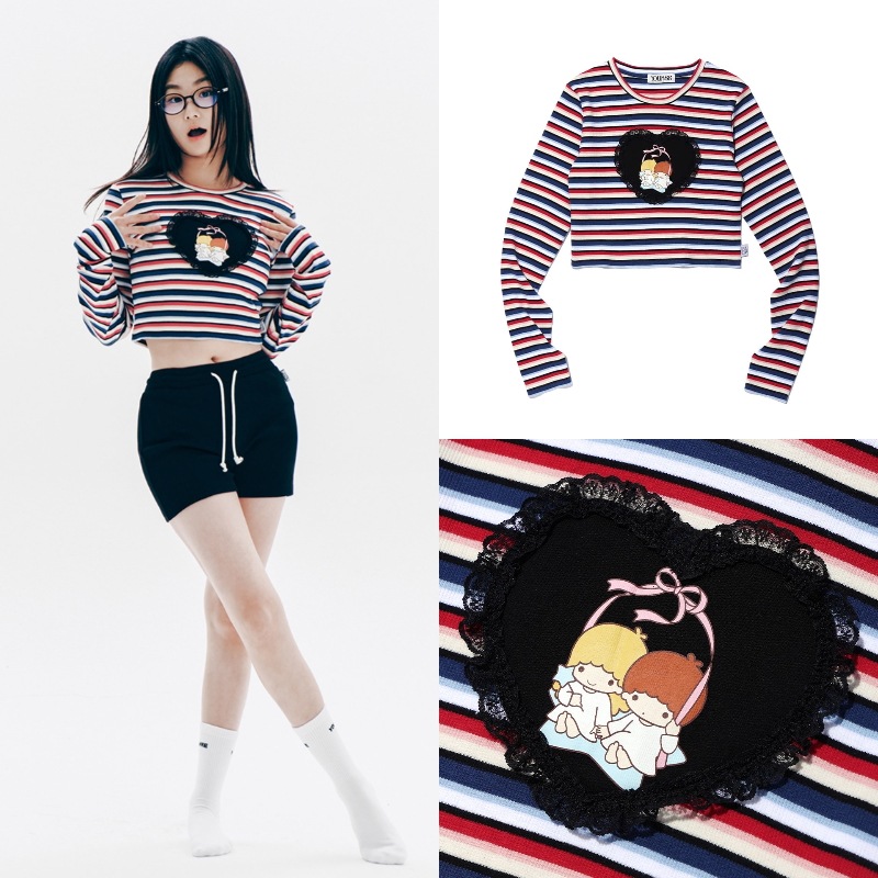 【サンリオコラボ】 リトルツインスターズ キキララ 長袖 ストライプ Tシャツ [ブラック] LITTLE TWIN STAR STRIPE LONG SLEEVE BLACK