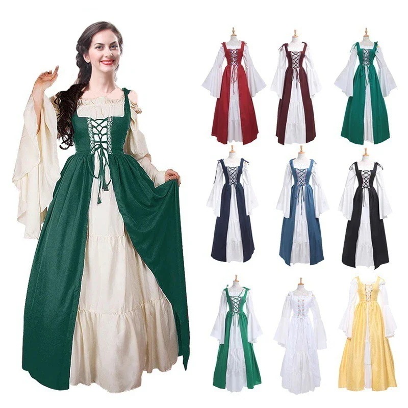 【即納】【3枚ご購入で200 OFF！】ハロウィン ポリス レディース 制服 セットアップ 2025欧米側襟バンドルウエスト中世ルネサンスレトロワンピース コスプレ ハロウィン
