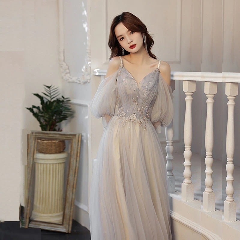 スーパーフェアリーイブニングドレス新しいパフスリーブ気質宴会ホストドレス女性パフォーマンス服秋30%制限 5,417円