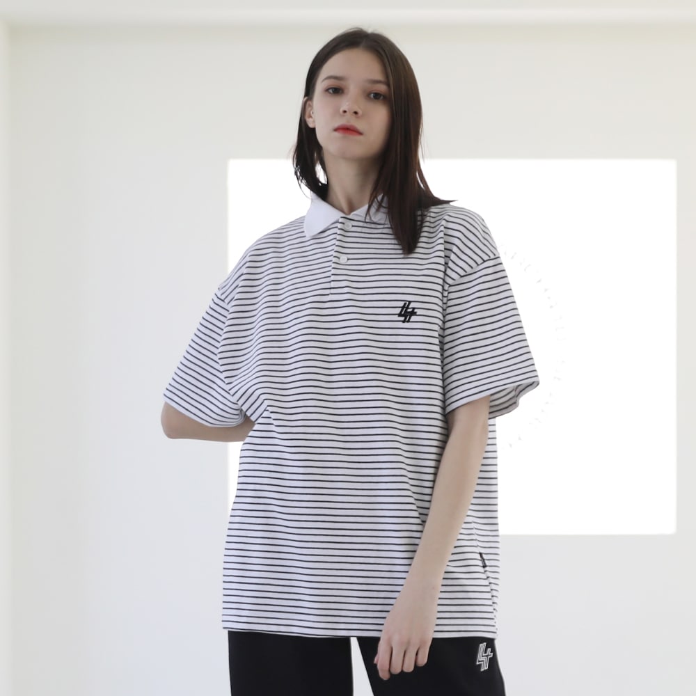 [男女共用]ベーシックロゴ ストライプ オーバーフィット カラーTシャツ