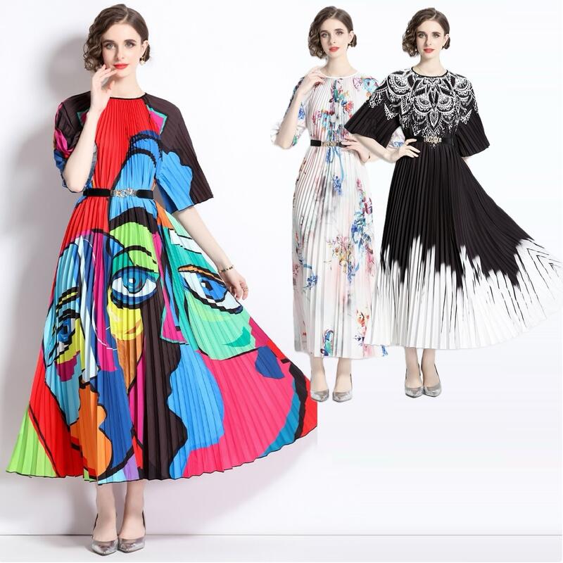 超目玉新品 F3色レッド×ブルー ブラック ピンク ドレス ワンピース ワンピ パーティードレス ロングプリーツ パーティーワンピ 結婚式 二次会 カラオケクラシカル系レトロ感 優雅印象 ベル