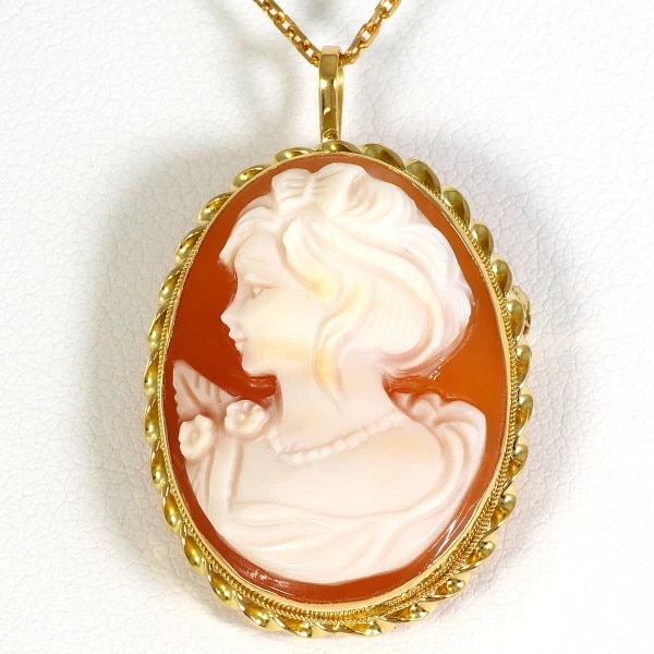 K18 18金 YG イエローゴールド ネックレス ブローチ シェルカメオ ジュエリー 中古