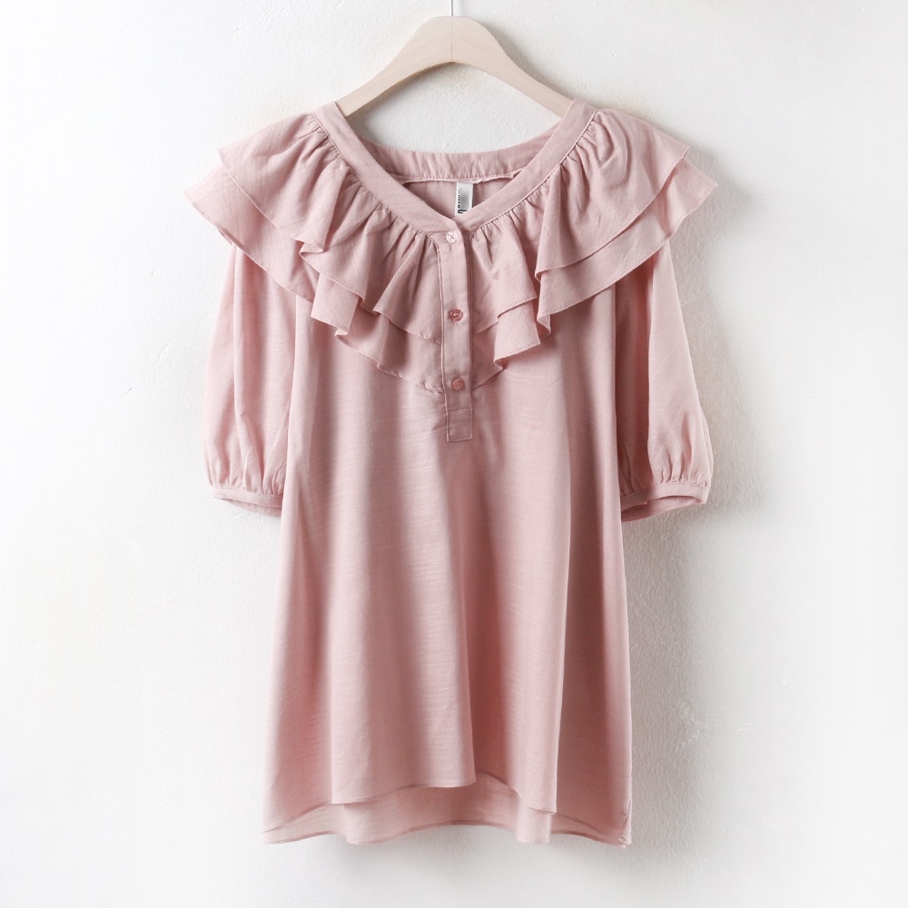 大きいサイズの韓国人女性のファッションの服カーンフリルブラウスMS2668M807ビッグサイズロングtシャツ韓国