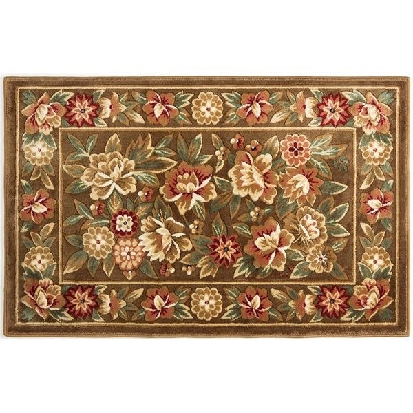 花柄シルクタッチウィルトン織玄関マット モカ マット L