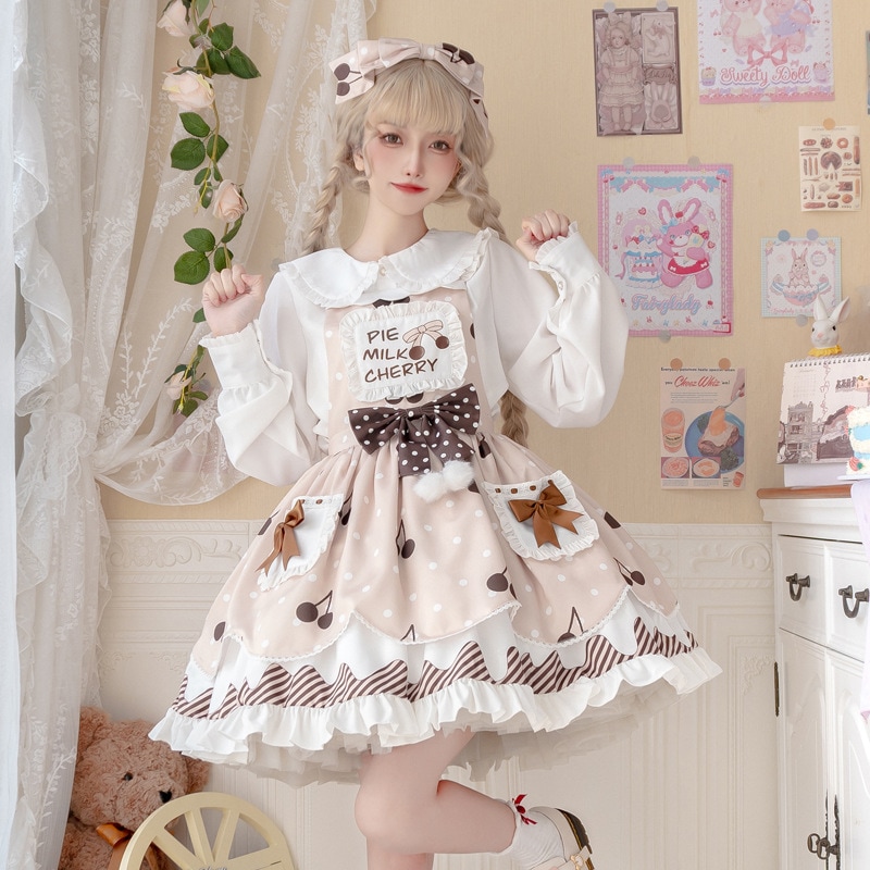 【2点セット】コスプレ仮装 キャミソールワンピース ロリータ服 ドレス 洋服 JSK リボン プリンセス フリル お姫様 ノースリーブ シャツ付き ハロウィン衣裳
