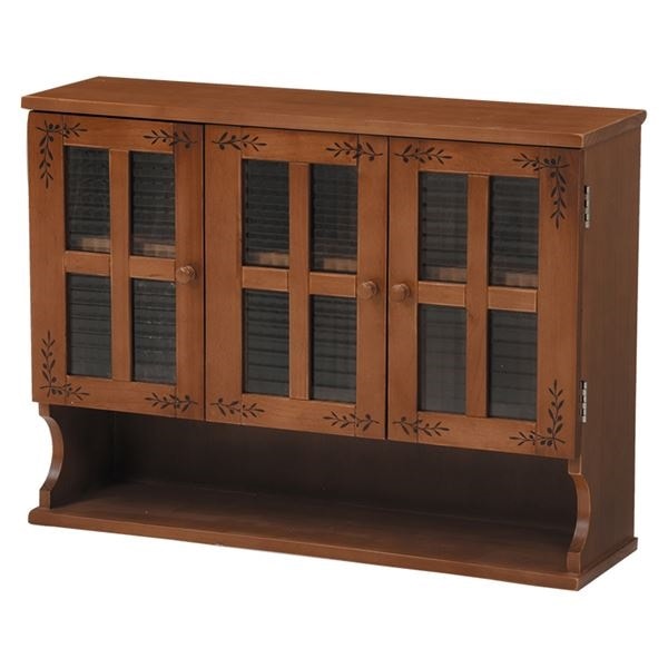 調味料ラック（キッチン収納/スパイスラック） 幅68cm ライトブラウン 木製 扉/可動棚付き カントリー調