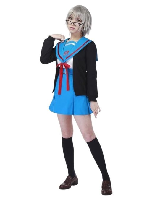 涼宮ハルヒの憂鬱 風 涼宮ハルヒ セーラー服 長袖 コスチューム コスプレ衣装 4点セット カーディガン付き サイズ XXS―XXXL