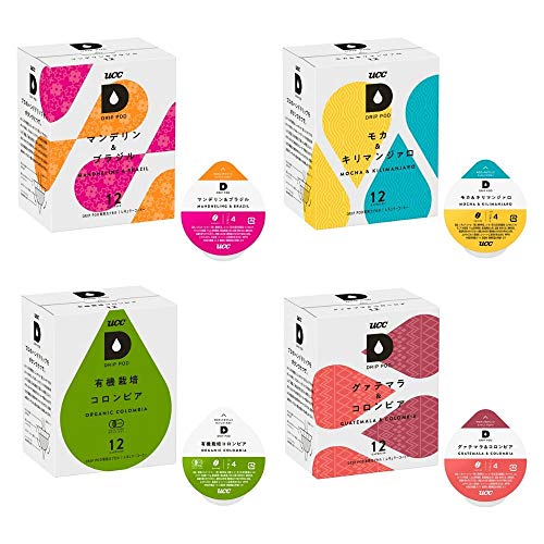 【Amazon.co.jp限定】 UCC ドリップポッド 世界の珈琲飲み比べマンスリーBOX (マンデリン&ブラジルモカ&キリマンジァログァテマラ&コロンビア有機コロンビア 4種×各12個) ポ