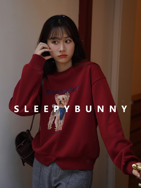 スリーピーラビット レトロ エイジレス スリミング パピープリント スウェットシャツ レディース 冬 ゆったり カジュアル 万能 プラッシュ 暖かい トップス 4,911円
