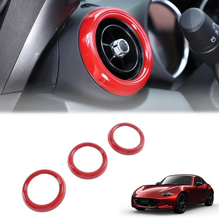 新型 マツダ ロードスター RF ND系 2016～2023に適用 エアコンリング 吹き出し口カバー 風口リング ABS製 3点セット(レッド)