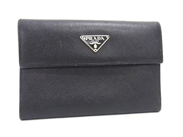プラダ 三つ折り 財布 サフィアーノレザー M510A ブラック ミニ財布 コンパクト ウォレット サイフ 小銭入れ ユニセックス 小さい 人気 ブランド プレゼント メンズ【本物保証】