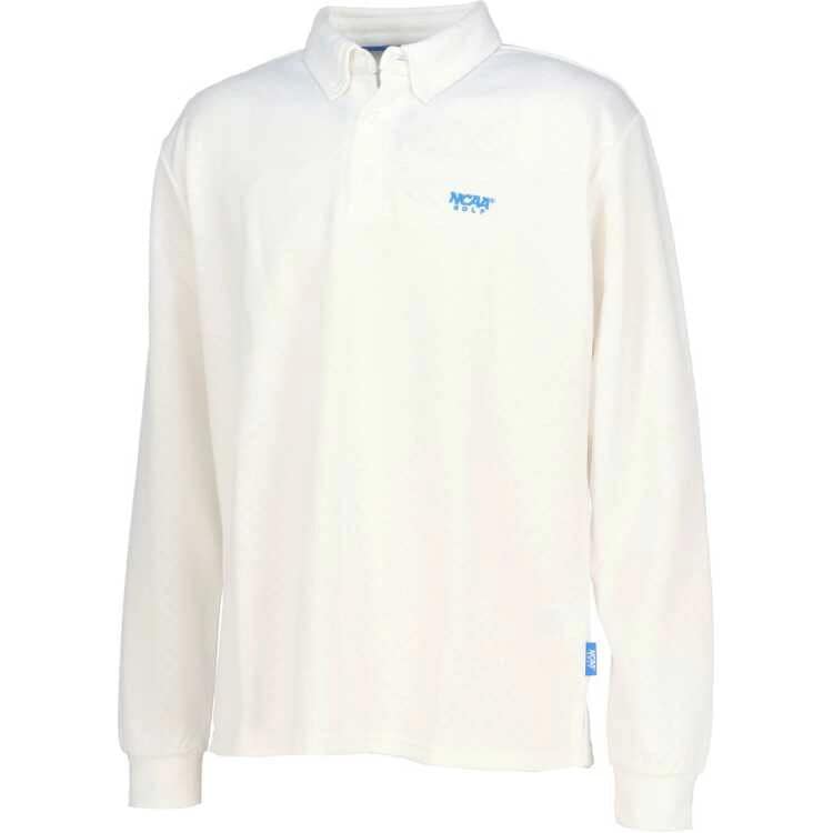 NCAAゴルフ チェック柄エンボスボタンダウン長袖ポロシャツ（メンズ） L ホワイト #NG1038-01