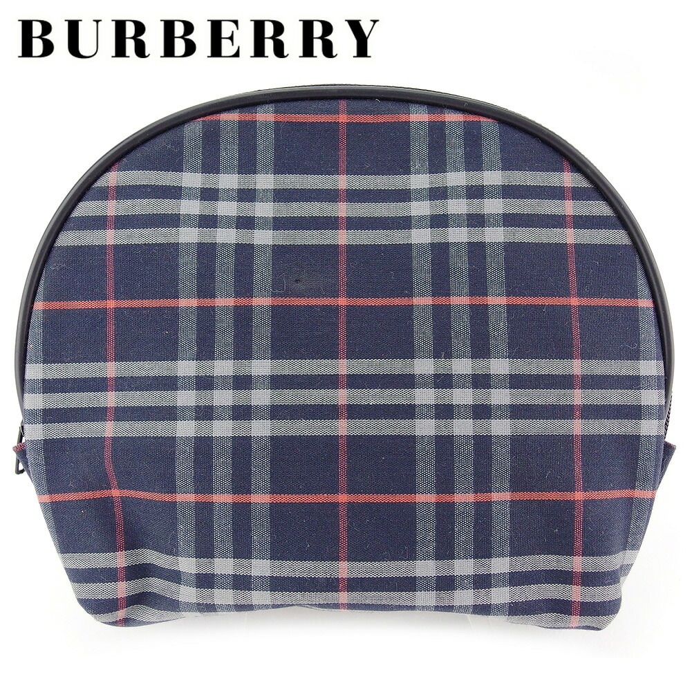 ポーチ 化粧ポーチ チェック レディース メンズ ネイビー レッド ホワイト 白 中古