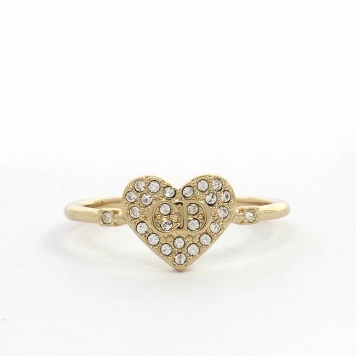 【美品】クリスチャン ディオール CDロゴ ハート ビジュー ラインストーン 【指輪】