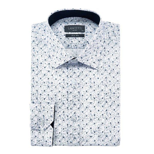男性ホワイトプリント柄スリムフィット長袖ワイシャツLYS6602WH02
