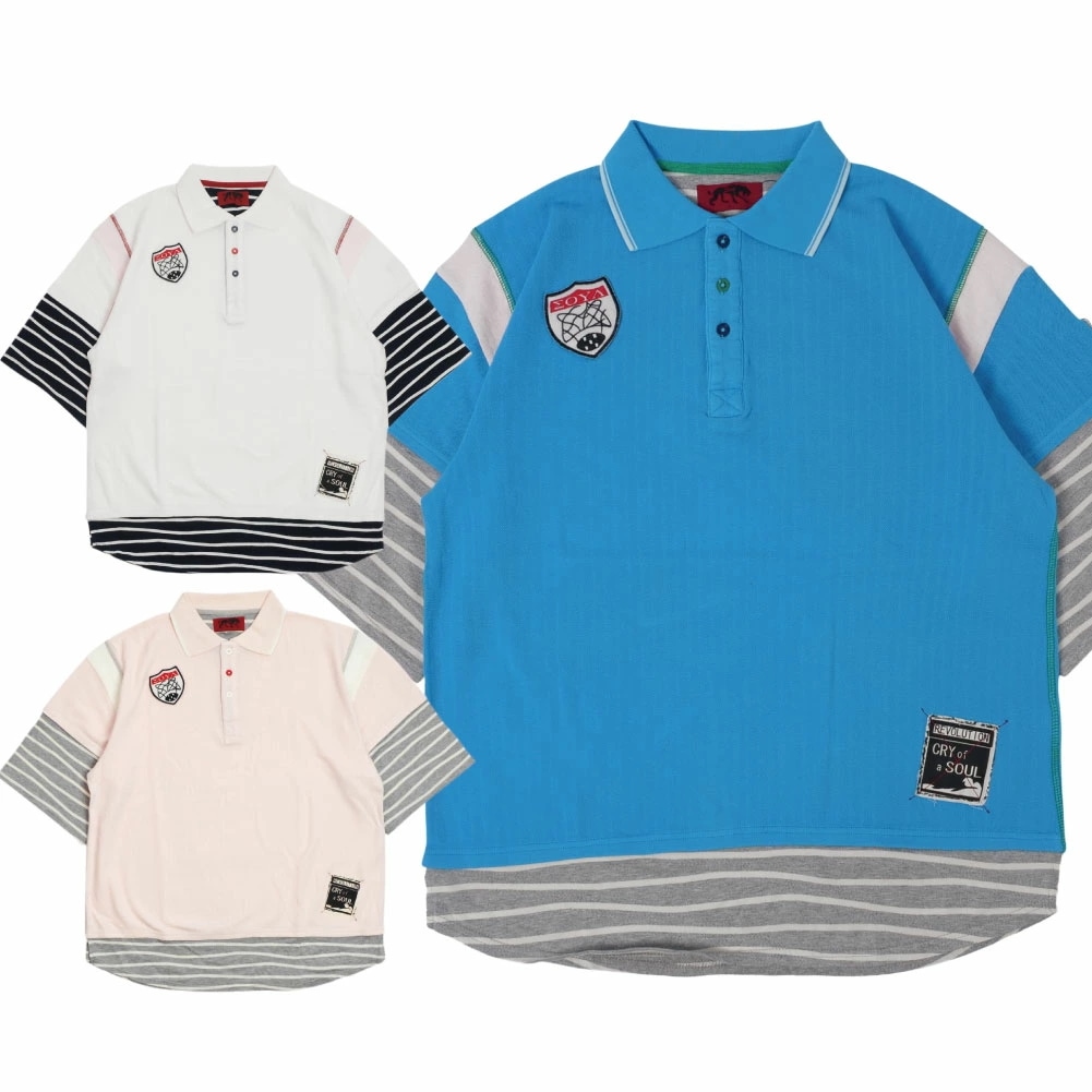 SOUL メンズ ポロシャツ 大きいサイズ 五分袖 カジュアル コーデ　水色 切り替えポロシャツ ソウル 16822210