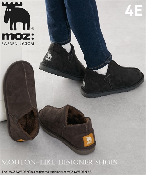 フラット ゆったり幅広 moz モズ ムートン調デザインシューズ ワイズ４E