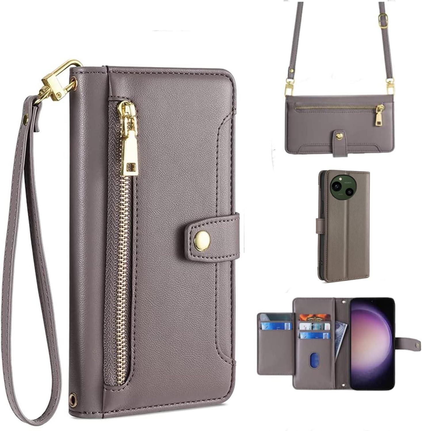 アクオス AQUOS R9 / R8 / R8Pro / sense8 / wish4 手帳型 フリップケース カード収納 レザー ショルダー ケース 全6色 耐衝撃 軽量 スマホケース カバー 送料