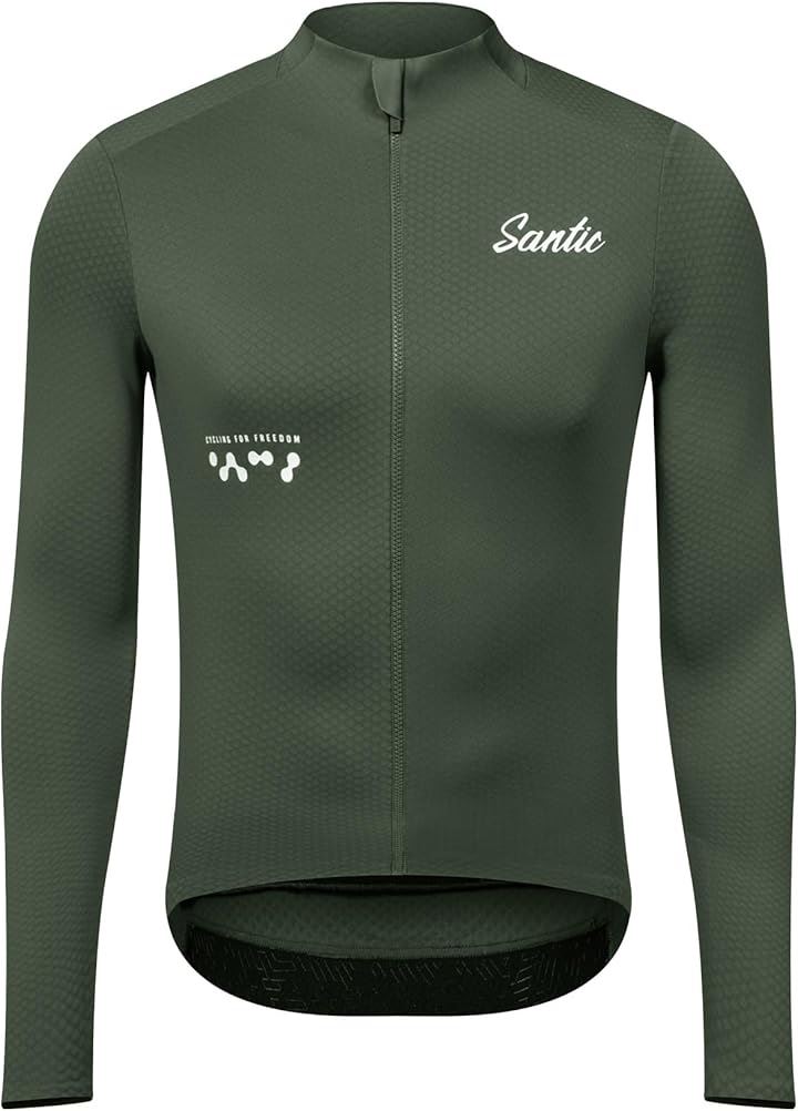 メンズ サイクルジャージ 秋冬 長袖 裏起毛 サイクルジャケット サイクルウェア 防風 防寒 ロードバイクウェア サイクリングジャージ 保温 ウインドブレーカー(グリーン, M)