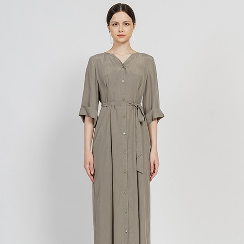 Cupro Maxi Robe Highwaist Shirt-Dress_LodenFrost-Green