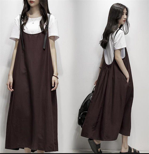 ワンピース レディース 綿麻 サロペット シンプル リネン マキシワンピース 体型カバー おしゃれ お呼ばれ 着痩せ 春 夏