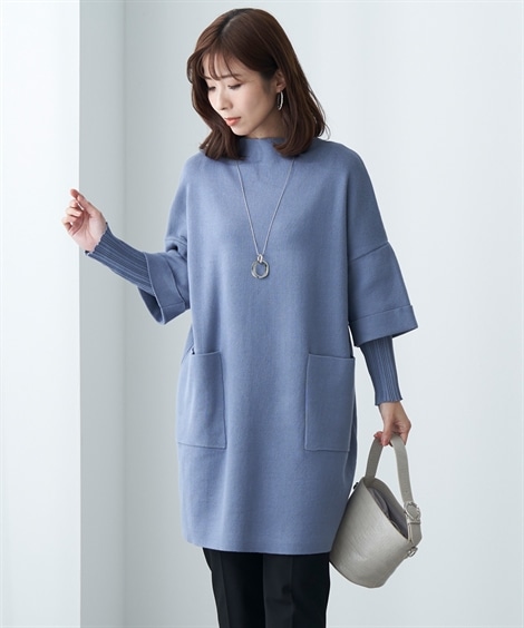 ニット シニアファッション 重ね着風ニットチュニック