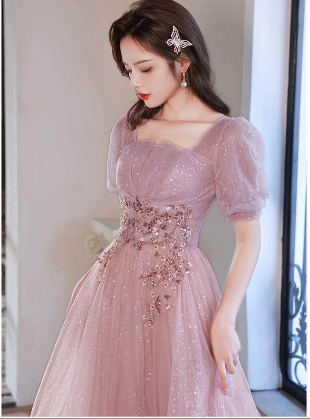 パーティードレス イブニングドレス スパンコール キラキラドレス レディースドレス ロング丈 ミモレ丈 パフスリーブ プリンセスドレス ピアノ 発表会 フォーマル カクテルドレス 着痩せ 音楽会 演奏