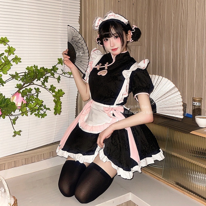 コスプレ　ハロウィン正規品販売:新中国式メイドコスプレ衣装 アニメコスチューム国韓国娘cos服メイド服ワンピース