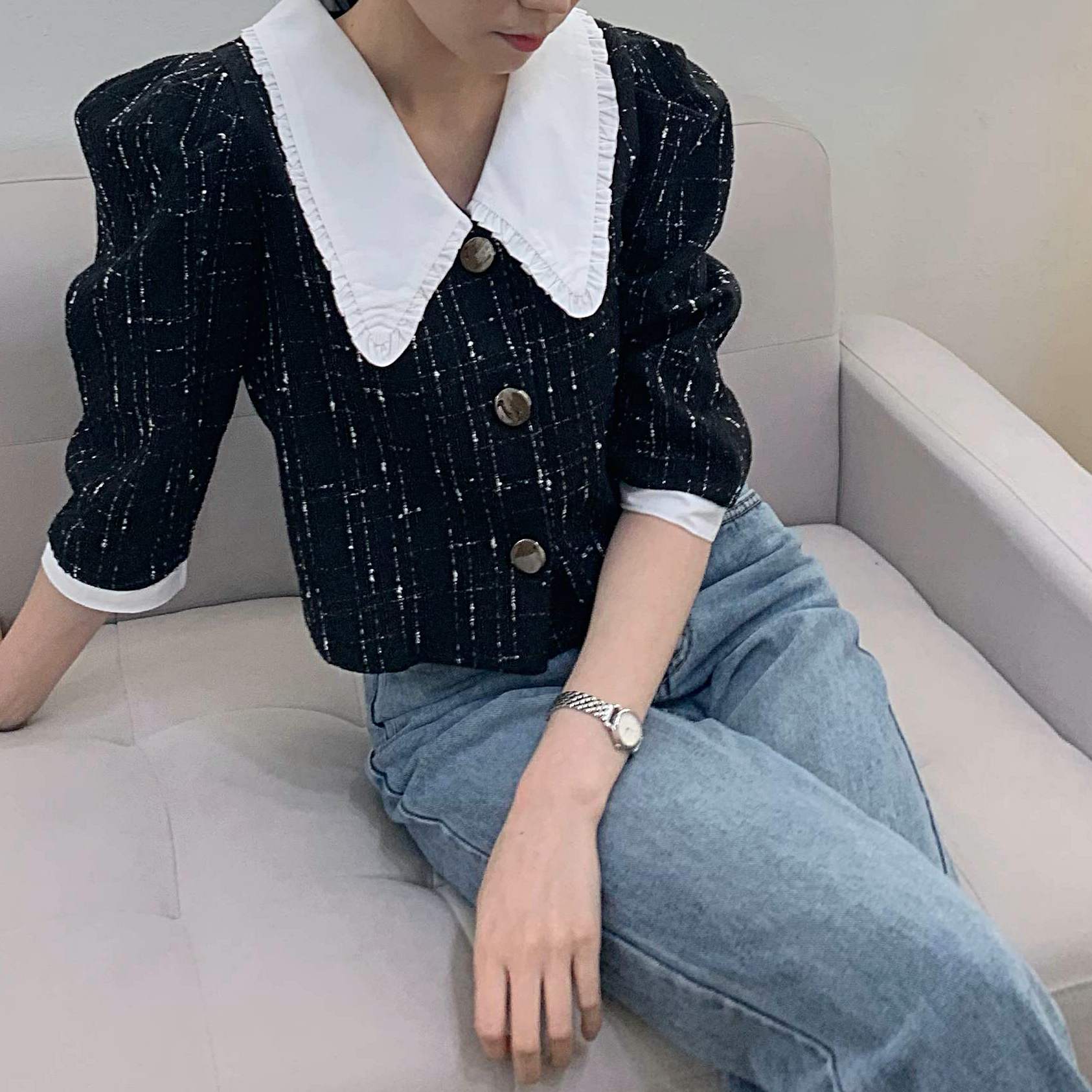 [GLOSET] 韓国制作 / Tweed Blouse / ツイードBlouse/ ツイードブラウス/ブラウス/ジャケット/グロセット/２color / Free