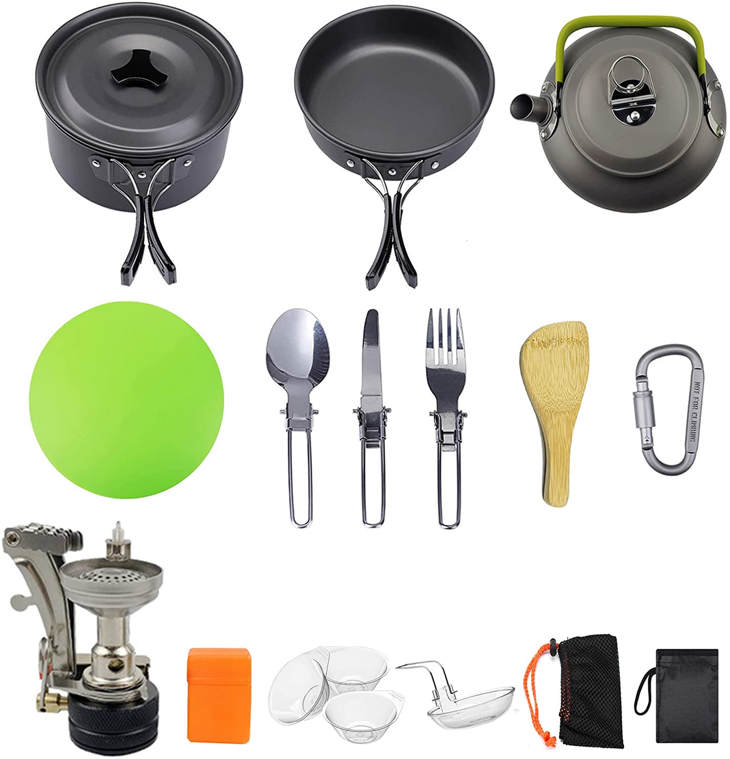 【本日限定価格】 kamelunキャンプクッカー 2-3人に適応 ガスバーナーコンロ付き 収納袋付き