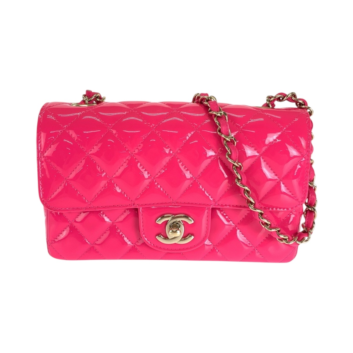 美品 マトラッセ シングルフラップ ココマーク ターンロック ピンク ゴールド金具 パテントレザー A69900 チェーンショルダーバッグ レディース 501522