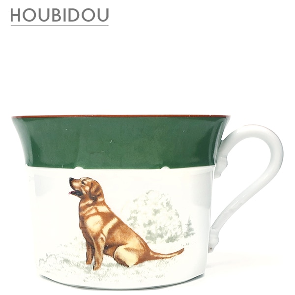 エルメス 食器 シャス ゴールデンレトリバー スープカップ 磁器 ホワイト×グリーン 白 緑 犬 イヌ 【中古】