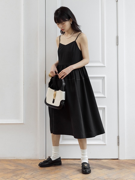 Dantajia レトロサマードレープサスペンダースカート
