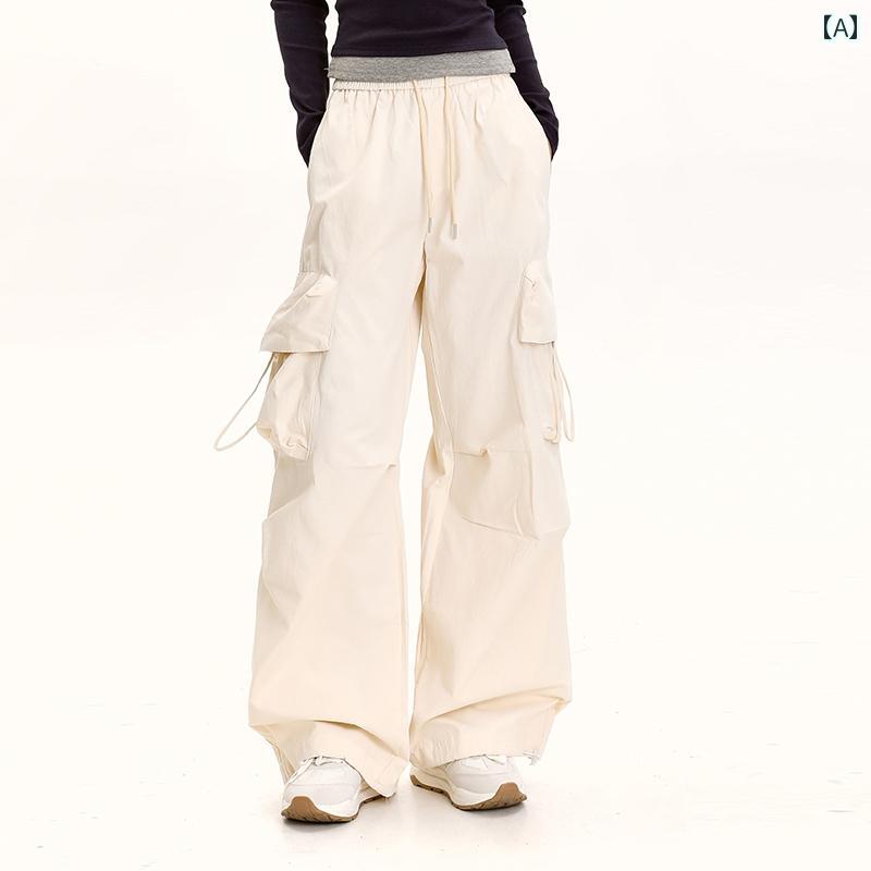 ワイドレッグ　パンツ　レディース アメリカン ストリート 巾着 オーバー オール 女性用 秋 カジュアル ジャズ ダンス パンツ ドレープ ストレート ワイド レッグ