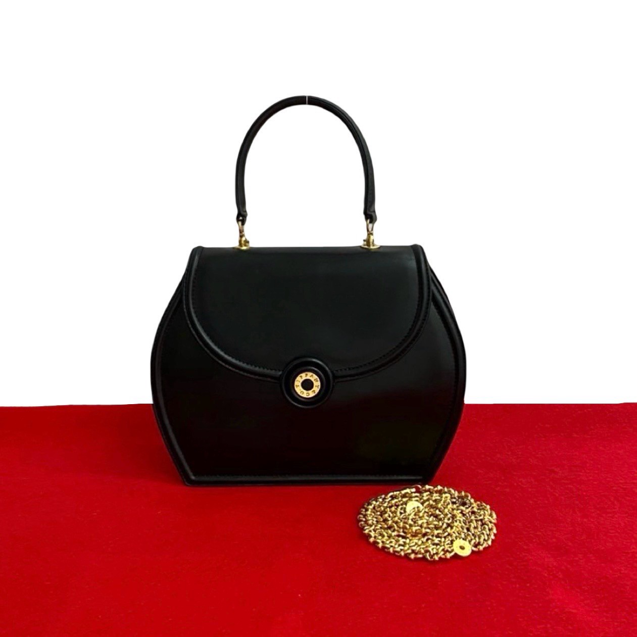 ロゴ 金具ショルダーバッグ レザー ブラック 29419