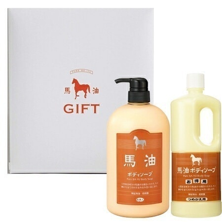 正規販売代理店 定価より10%OFF 馬油ボディソープ ポンプボトル & 詰め替え用 各1000ml 馬油 バユ バーユ ボディソープ 詰替え 大容量 セット ギフトボックス 旅美人