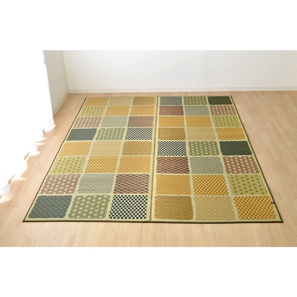 1050480123604 ラグ 国産 い草 カーペット ふっくら ボリューム F市松和紋 グリーン 約191×191cm メーカー直送