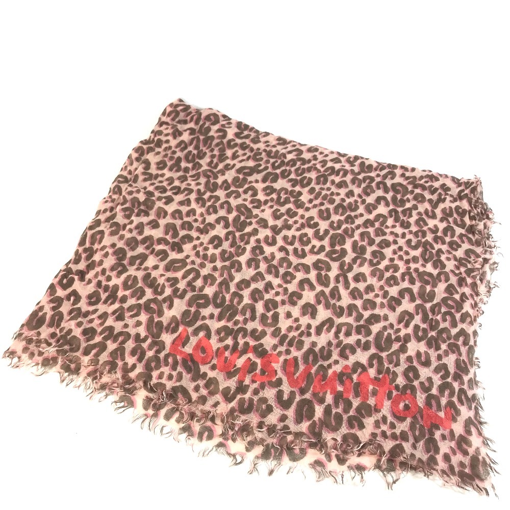 ショール レオパード ヒョウ柄 ヒョウ ロゴ ストール カシミヤ ピンク