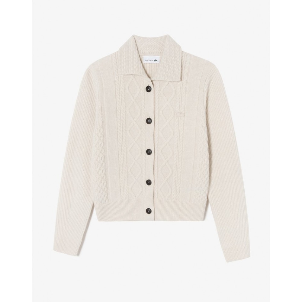 ラコステ女性用ケーブルクロップカーディガン AF779E-54N XFJ