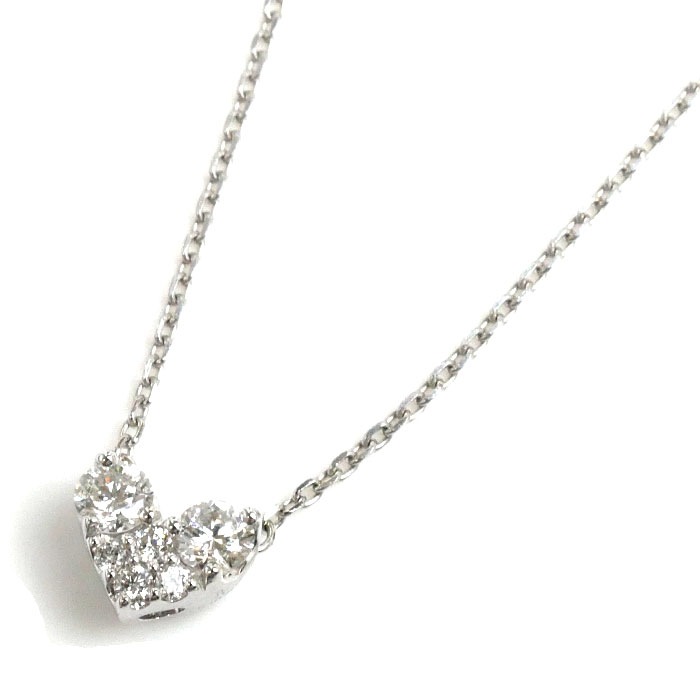 Ponte Vecchio ポンテヴェキオ K18WG ホワイトゴールド ハート ダイヤ ネックレス ダイヤモンド0.14ct 1.6g 40cm レディース 中古 美品