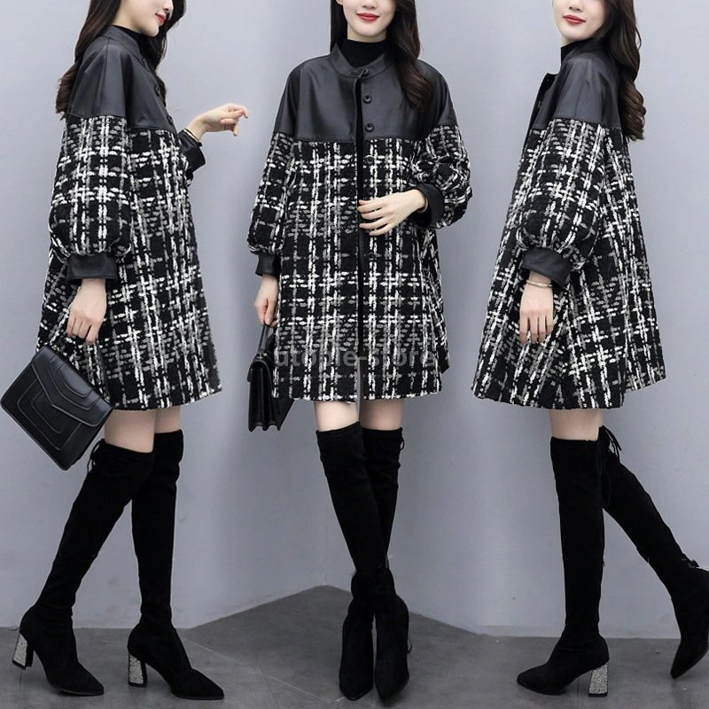 コート ツイードコート レディース チェスターコート PU革切り替えツイードジャケット 秋冬 カジュ