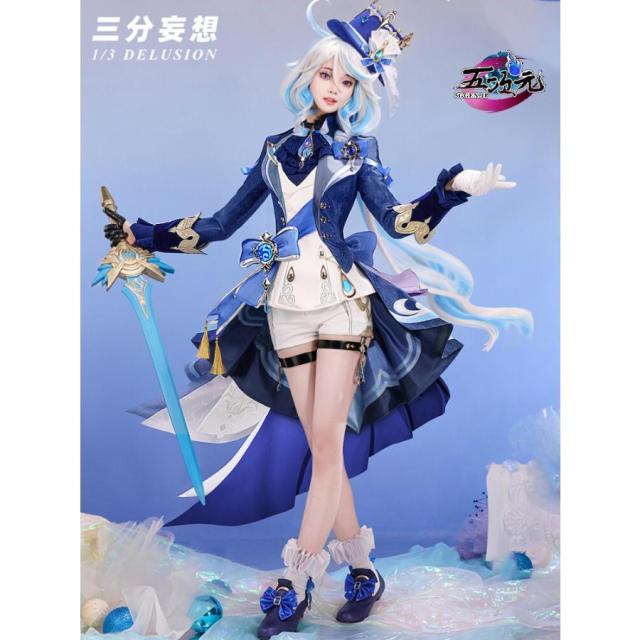 三分妄想　原神　コスプレ　フリーナ・プネウマ　水神　衣装　ウィッグ　鞋　武器　追加可