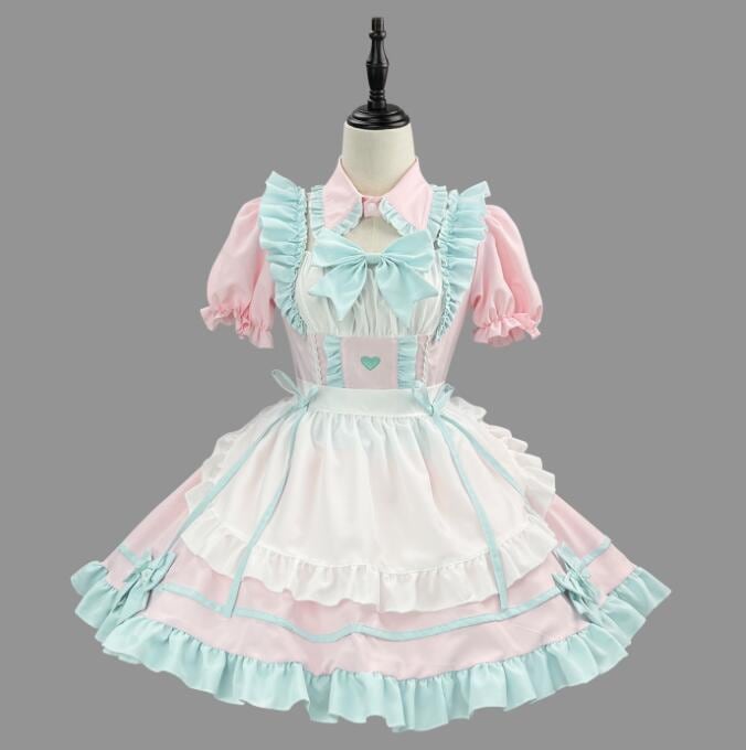 【TikTok人気新品】半袖 メイド服 ロリータワンピース メイド コスプレ 服 背中 可愛いリボン ロリータ服 レディース ハロウィン コスプレ 衣装 可愛い エプロンワンピース 喫茶店 メイド コ